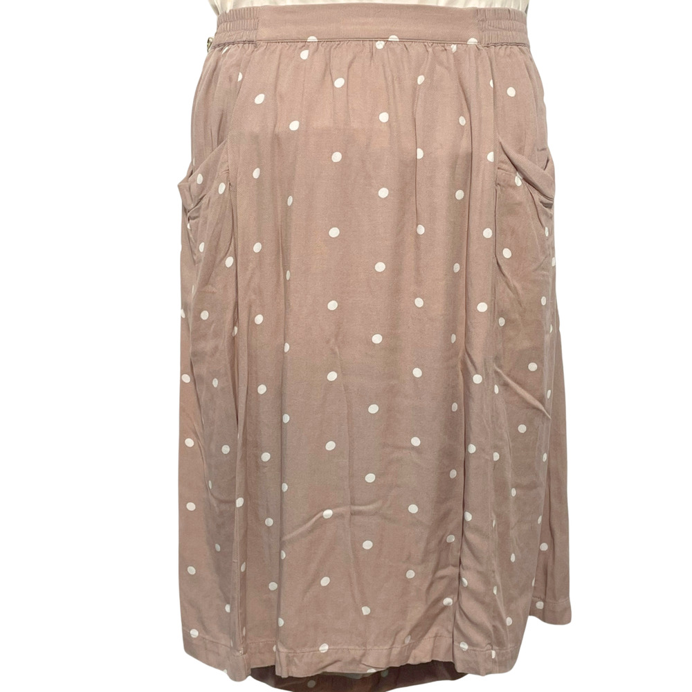 D & Co Sz L Pull-On Midi Skirt Side Pockets Polka Dot Retro Cottagecore A365267